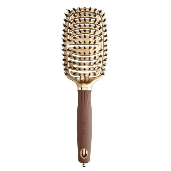 Szczotka Olivia Garden Expert Care Flex z mieszanym włosiem dzika do rozczesywania włosów i masażu skóry głowy złoto brązowa