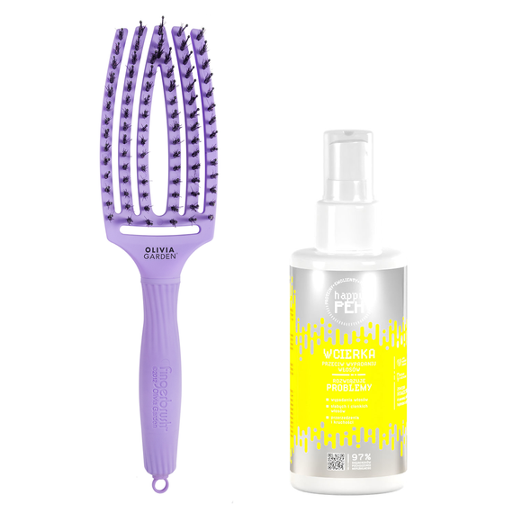 Szczotka Olivia Garden FingerBrush Combo Medium Lavender lawenda i wcierka Happy PEH przeciw wypadaniu do włosów cienkich i słabych 130 ml