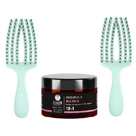 Zestaw 2 Szczotek Olivia Garden FingerBrush Mini Care Kids Mint do rozczesywania włosów miętowa + maska Hair Expert 12w1 230 ml