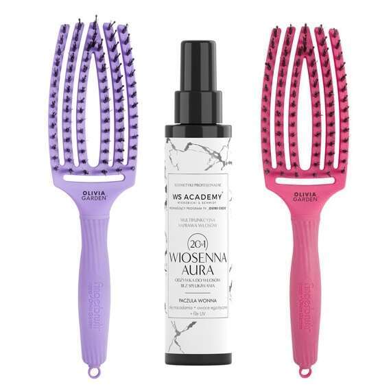 Zestaw 2 szczotek Olivia Garden FingerBrush Combo M hot pink i lawenda do rozczesywania włosów + odżywka WS Academy 20w1 150 ml