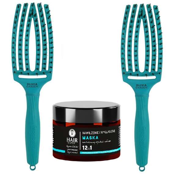 Zestaw 2 szczotek Olivia Garden Fingerbrush Combo Medium Blue Lagoon + maska 12w1 Hair Expert