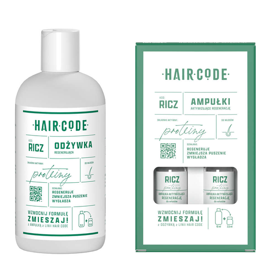 Zestaw Hair Code RICZ regenerujący do włosów odżywka 280 ml + ampułki 4 x 5 ml