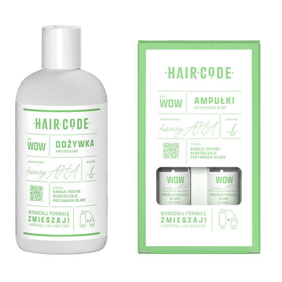 Zestaw Hair Code WOW nabłyszczający do włosów odżywka 280 ml + ampułki 4 x 5 ml