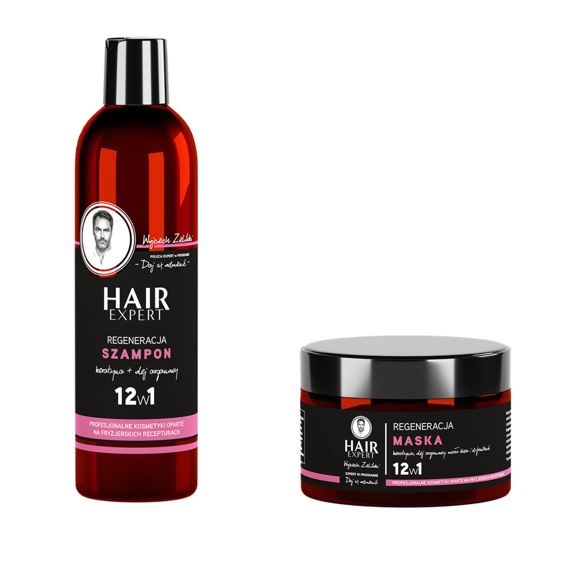 Zestaw Hair Expert 12 w 1 regeneracja szampon 280 ml + maska 230 ml z keratyną
