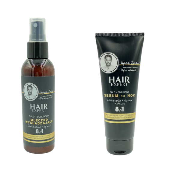 Zestaw Hair Expert Gold Odbudowa mleczko 140 ml + serum 100 ml