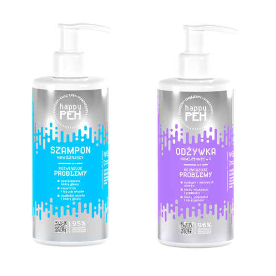 Zestaw Happy PEH humektantowy szampon i odżywka do włosów suchych i matowych 270 ml + 270 ml