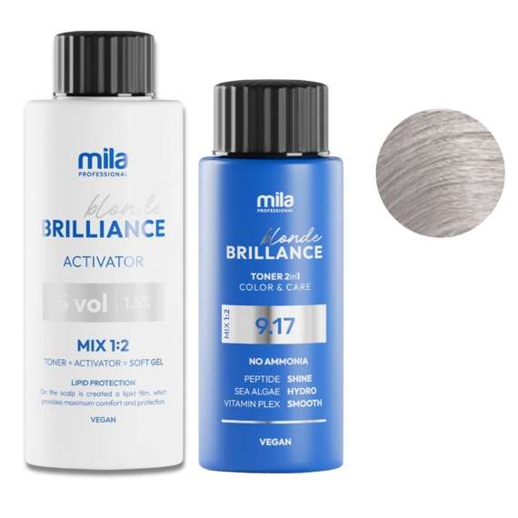 Zestaw Mila Pro Blonde Brilliance toner 9.17 Volcanic Ash 60 ml + aktywator 1,5 % 5 vol 120 ml