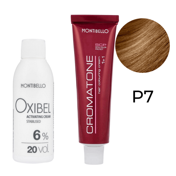 Zestaw Montibello Cromatone farba P7 blond plus 60 ml + woda Oxibel 20 VOL 6% 60 ml