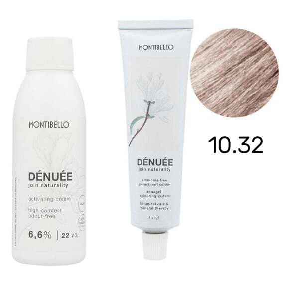 Zestaw Montibello Denuee 10.32 perłowy złoty platynowy blond 60 ml + krem aktywujący 22VOL 6,6% 90 ml