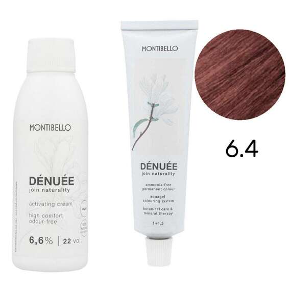 Zestaw Montibello Denuee 6.4 miedziany ciemny blond + krem aktywujący 22VOL 6,6% 90 ml