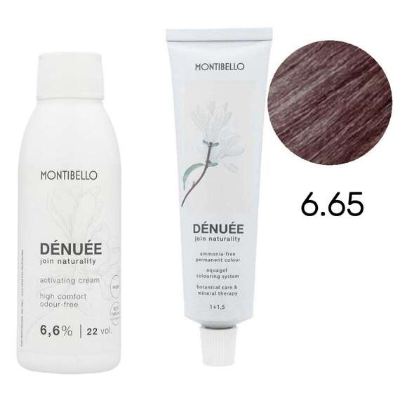 Zestaw Montibello Denuee 6.65 perłowy kasztanowy ciemny blond  60 ml + krem aktywujący 22VOL 6,6% 90 ml