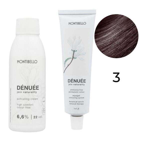 Zestaw Montibello Denuee farba 3 ciemny brąz 60 ml + krem aktywujący 22VOL 6,6% 90 ml