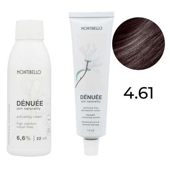 Zestaw Montibello Denuee farba 4.61 popielato-kasztanowy brąz 60 ml + krem aktywujący 22VOL 6,6% 90 ml