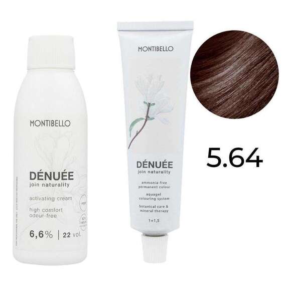 Zestaw Montibello Denuee farba 5.64 miedziano-kasztanowy jasny brąz 60 ml + krem aktywujący 22VOL 6,6% 90 ml