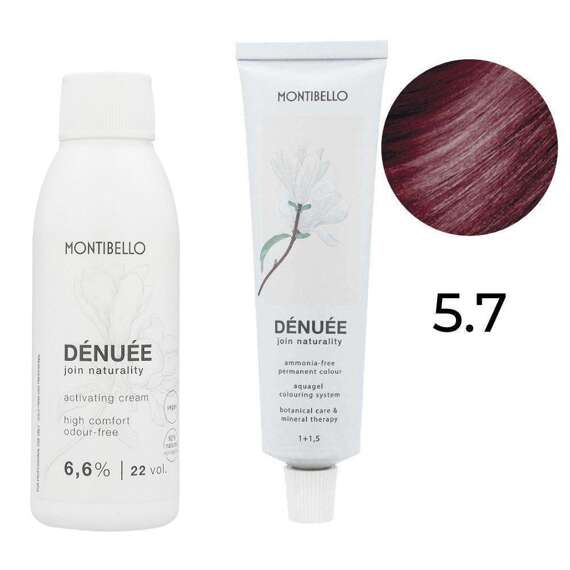 Zestaw Montibello Denuee farba 5.7 czerwony jasny brąz 60 ml + krem aktywujący 22VOL 6,6% 90 ml