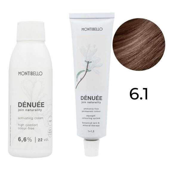 Zestaw Montibello Denuee farba 6.1 popielaty ciemny blond 60 ml + krem aktywujący 22VOL 6,6% 90 ml