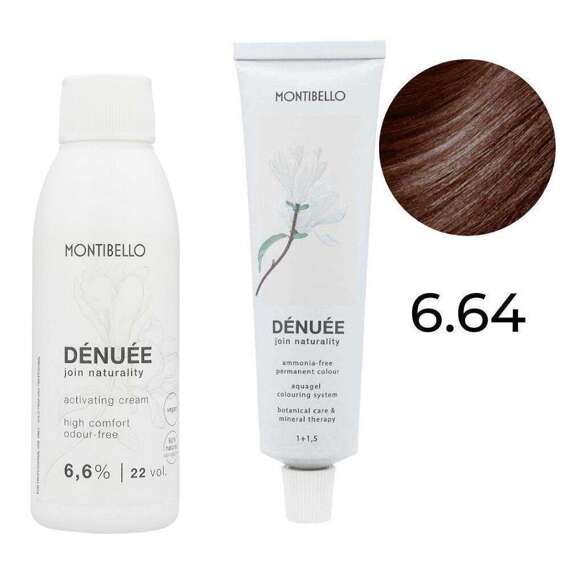 Zestaw Montibello Denuee farba 6.64 miedziano-kasztanowy ciemny blond 60 ml + krem aktywujący 22VOL 6,6% 90 ml