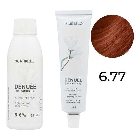 Zestaw Montibello Denuee farba 6.77 intensywny czerwony ciemny blond 60 ml + krem aktywujący 22VOL 6,6% 90 ml