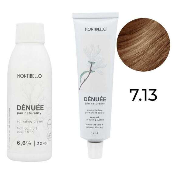 Zestaw Montibello Denuee farba 7.13 złoto-popielaty blond 60 ml + krem aktywujący 22VOL 6,6% 90 ml