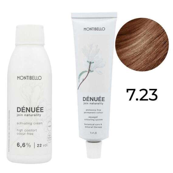 Zestaw Montibello Denuee farba 7.23 złoto perłowy blond 60 ml + krem aktywujący 22VOL 6,6% 90 ml