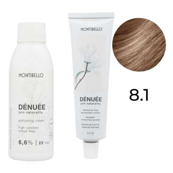 Zestaw Montibello Denuee farba 8.1 popielaty jasny blond 60 ml + krem aktywujący 22VOL 6,6% 90 ml