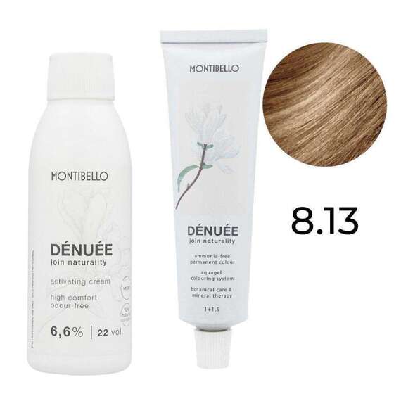 Zestaw Montibello Denuee farba 8.13 złoto-popielaty blond 60 ml + krem aktywujący 22VOL 6,6% 90 ml