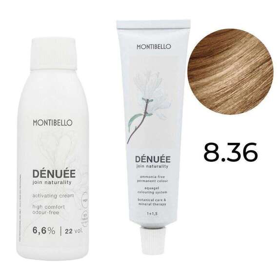 Zestaw Montibello Denuee farba 8.36 kasztanowy złoty jasny blond 60 ml + krem aktywujący 22VOL 6,6% 90 ml