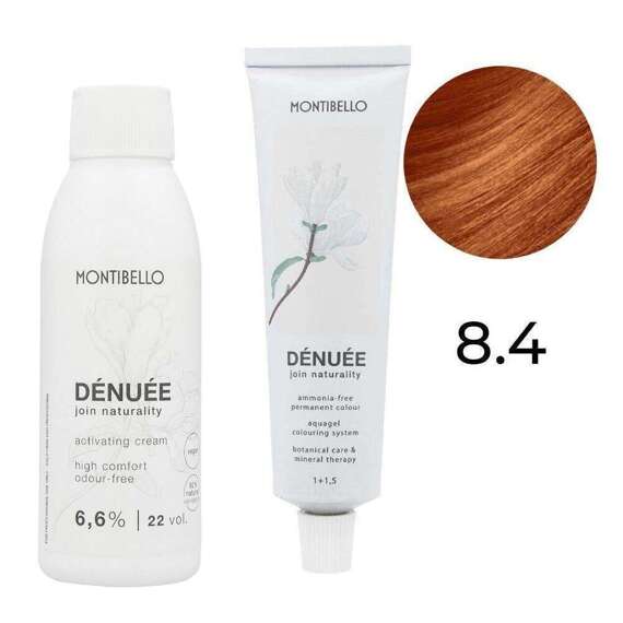 Zestaw Montibello Denuee farba 8.4 miedziany jasny blond 60 ml + krem aktywujący 22VOL 6,6% 90 ml