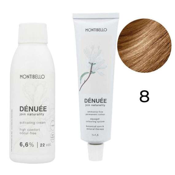 Zestaw Montibello Denuee farba 8 jasny blond 60 ml + krem aktywujący 22VOL 6,6% 90 ml