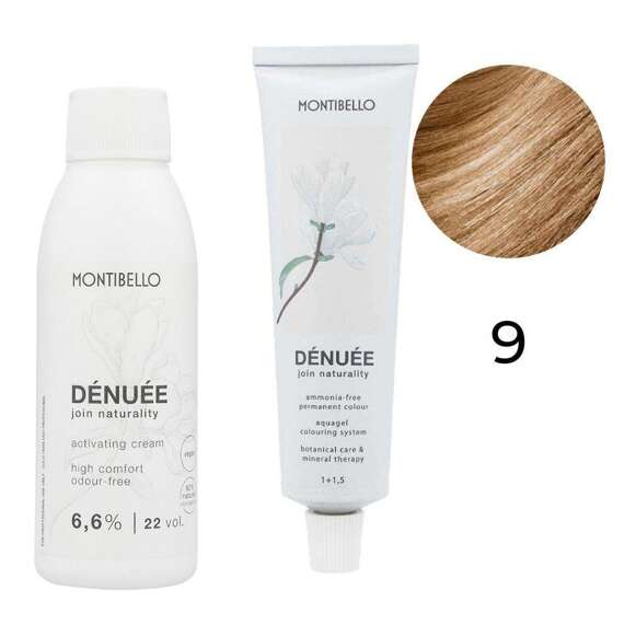 Zestaw Montibello Denuee farba 9 bardzo jasny blond 60 ml + krem aktywujący 22VOL 6,6% 90 ml