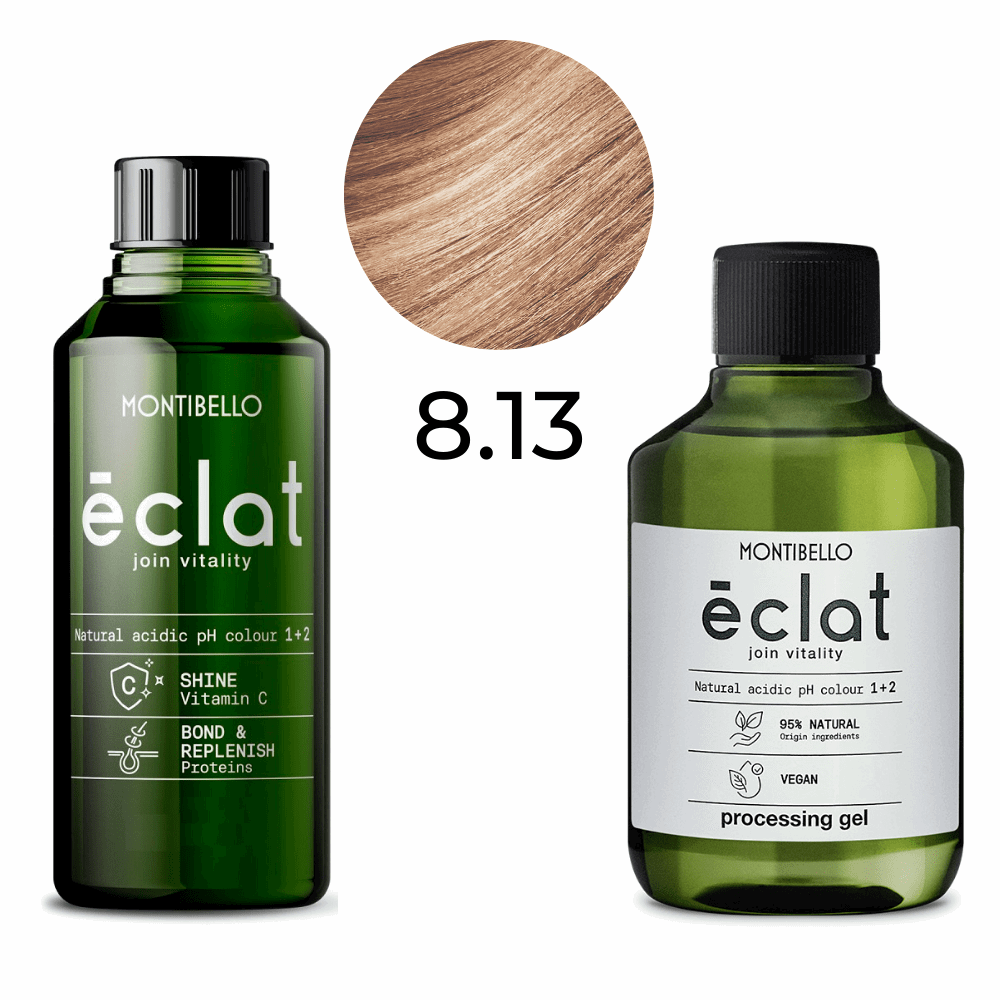 Zestaw Montibello Éclat Farba 8.13 złoto-popielaty jasny blond 60 ml + emulsja aktywująca 1,5 % 120 ml