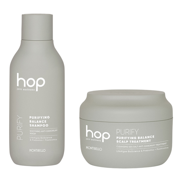 Zestaw Montibello HOP Purify Balance oczyszczający do wszystkich rodzajów włosów szampon 300 ml + kuracja 200 ml