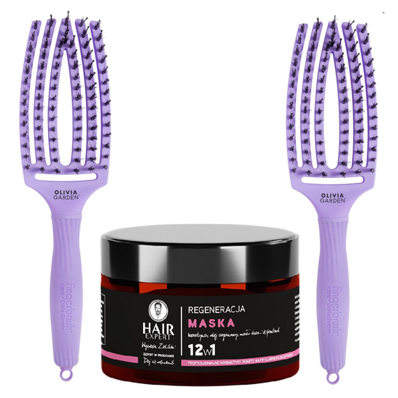 Zestaw szczotek Olivia Garden FingerBrush Combo Medium do rozczesywania włosów + maska Hair Expert 12 w 1 regeneracja do włosów 230 ml